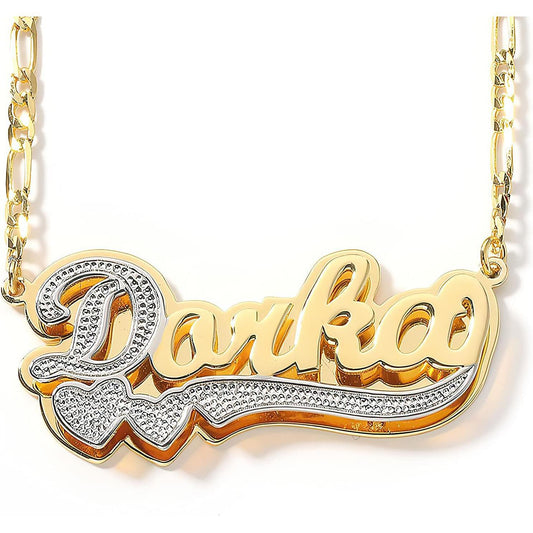 Two Tone Customized Name Necklace Personalized 18K Gold Plate Double Plated Heart Made Letter Nameplate Pendant Necklace Valentine's Jewelry Gifts for Women Men