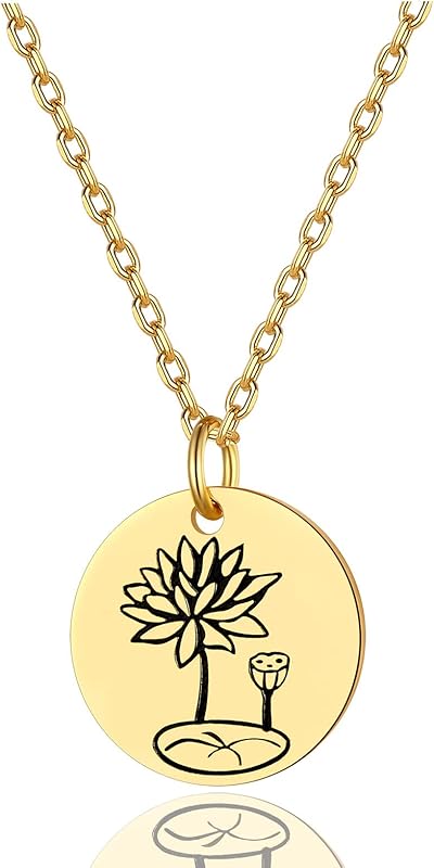 Necklaces for Women with Birthstone Stainless Steel/Gold Plated/Sterling Silver Jan. to Dec. Guardian Month Floral Pendant Custom Engraved Dainty Jewelry + Gift Box