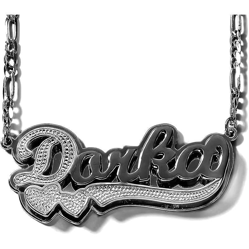 Two Tone Customized Name Necklace Personalized 18K Gold Plate Double Plated Heart Made Letter Nameplate Pendant Necklace Valentine's Jewelry Gifts for Women Men