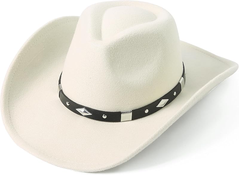 Women Men Classic Felt Wide Brim Western Cowboy Cowgirl Hat with Belt Buckle