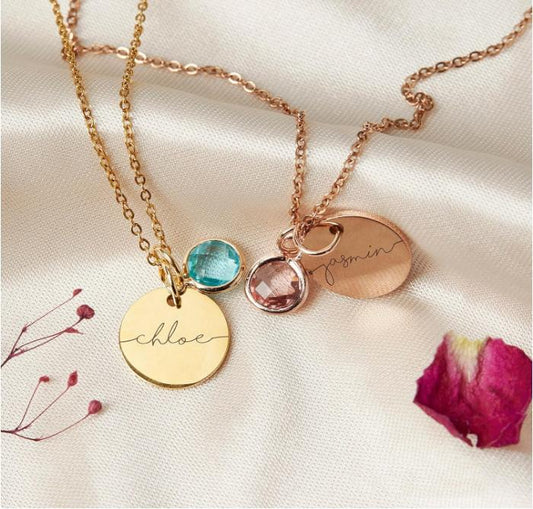 Birthstone Name Necklace Personalized Jewelry for Women Mother's Day Neckace Gifts for Mom Gold Plated Pendant Charm, Custom Jewelry Grandma Gift Birthday Personalized Gifts for NEW Moms