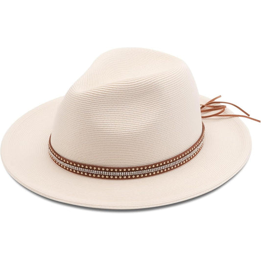 Sun Straw Fedora Beach Hat Fine Braid UPF50+ for Unisex