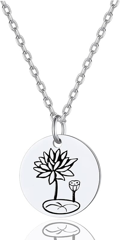 Necklaces for Women with Birthstone Stainless Steel/Gold Plated/Sterling Silver Jan. to Dec. Guardian Month Floral Pendant Custom Engraved Dainty Jewelry + Gift Box