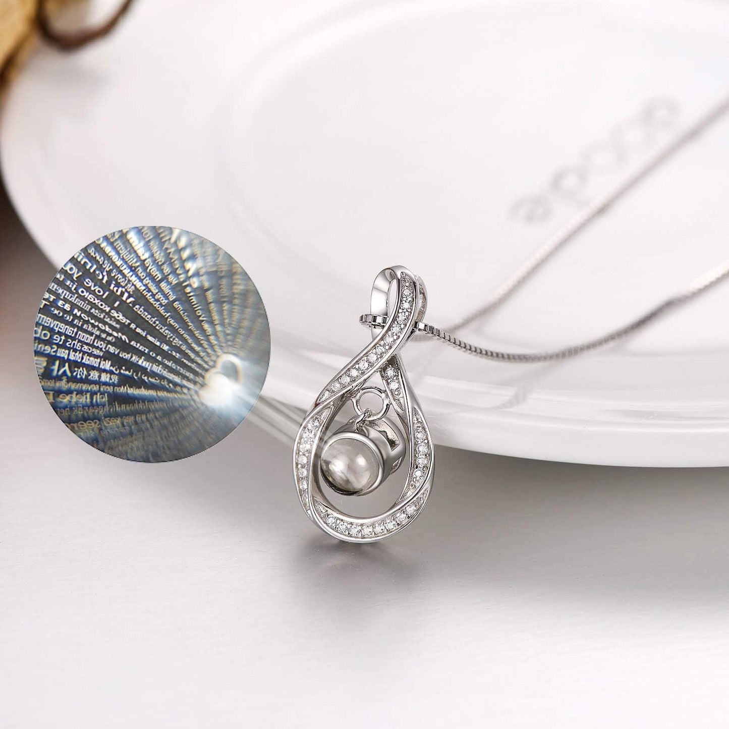 925 Sterling Silver I Love You 100 Languages Necklace I Love You Forever Infinity Heart Mom Sunflower Projection Pendant Necklace for Women Mother's Day Gift