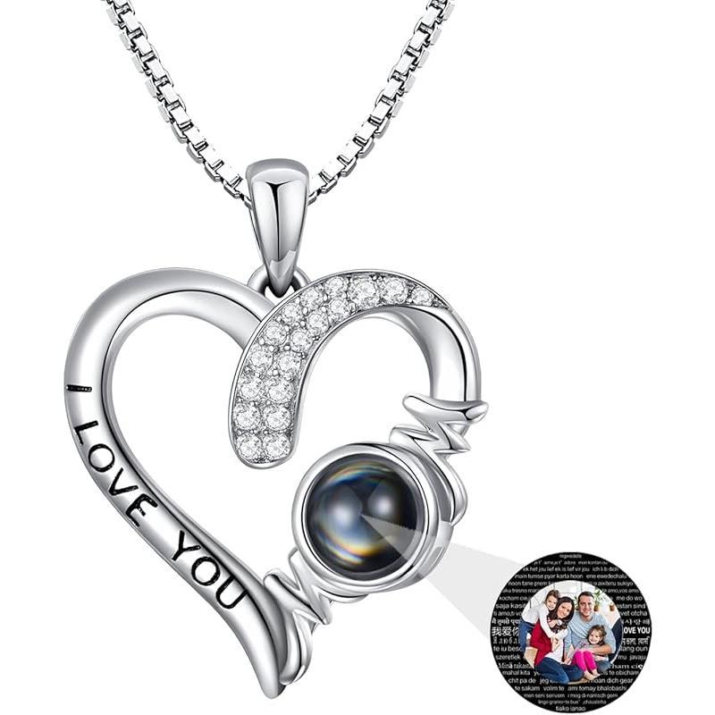 925 Sterling Silver I Love You 100 Languages Necklace I Love You Forever Infinity Heart Mom Sunflower Projection Pendant Necklace for Women Mother's Day Gift