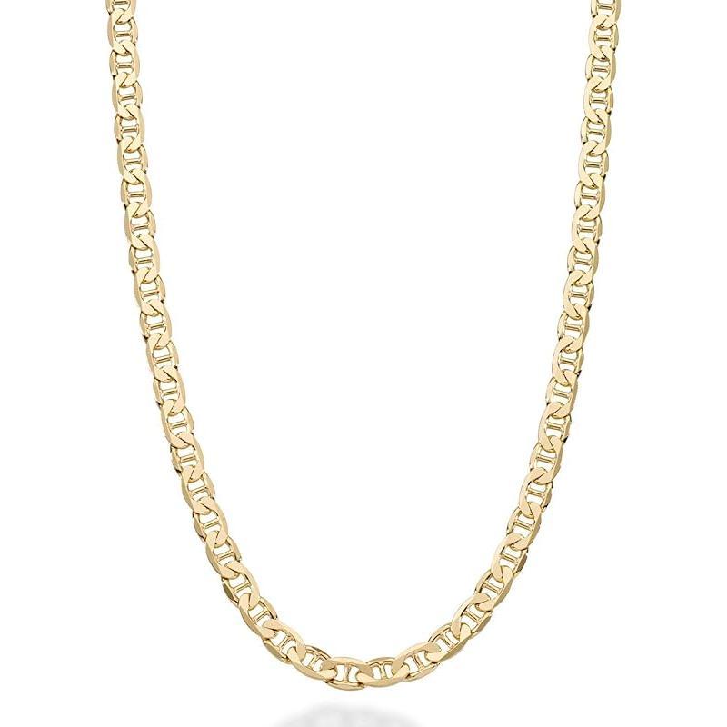 18K Gold Over Sterling Silver Italian 3mm, 4mm, 6mm Diamond-Cut Flat Mariner Link Chain Necklace for Men Women, 925 Italy