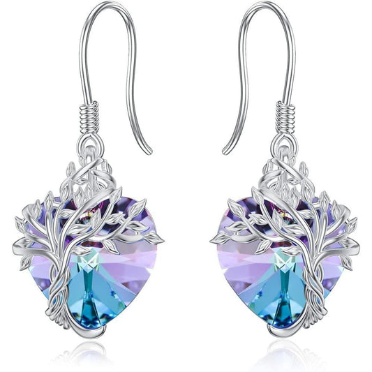 Tree of Life Earrings 925 Sterling Silver Family Tree Dangle Drop Earrings Crystal Jewelry Birthday Christmas Gifts for Women Her