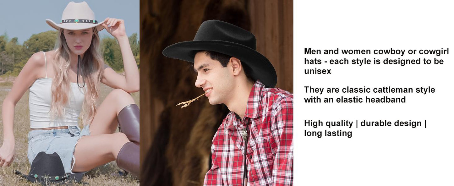 22.5"-22.9" Western 100% Suede Cowgirl Hat for Women,3.5" Wide Brim and Built-in Elastic Sweatband