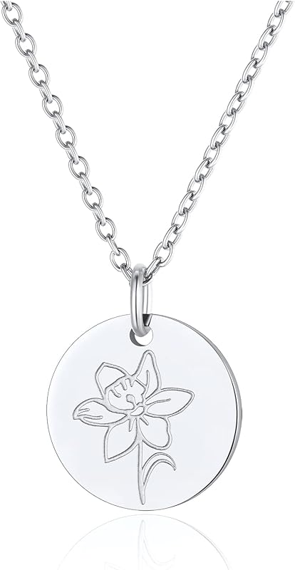 Necklaces for Women with Birthstone Stainless Steel/Gold Plated/Sterling Silver Jan. to Dec. Guardian Month Floral Pendant Custom Engraved Dainty Jewelry + Gift Box