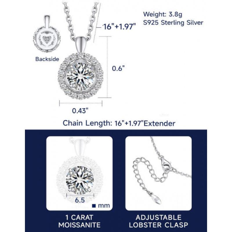Heart Necklace for Women, Sparkling Gift for Her, 1Carat Moissanite Heart Pendent for Her, 925 Sterling Silver Dance Necklace for Anniversary Christmas Valentines