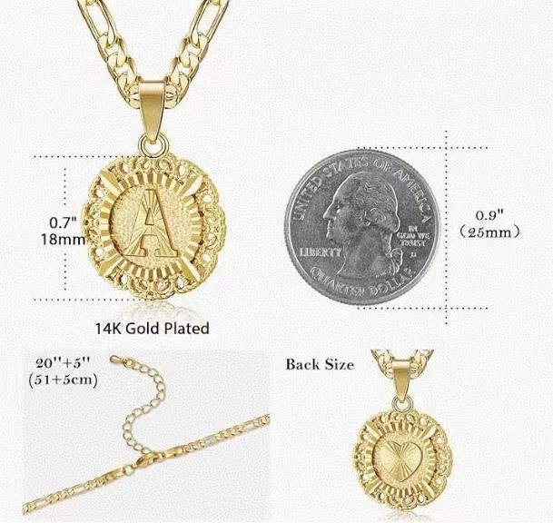 Radiant Custom Gold Letter Pendant - 26 Letters Personalized,Cuban Chain Coin Letter Necklace, Show Unique Personality  14K Gold Plated Round Letter Pendant Capital Monogram Necklace Alphabets from A-Z Figaro Chain Jewelry  Easter Gift