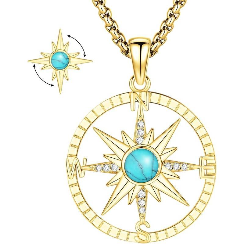 Compass Necklace for Women Men 925 Sterling Silver Pendant Urn Necklaces for Ashes Picture Locket Necklace Anchor Necklace Viking Necklace Crystals CZ Moonstone Abalone Shell Turquoise Compass Jewelry