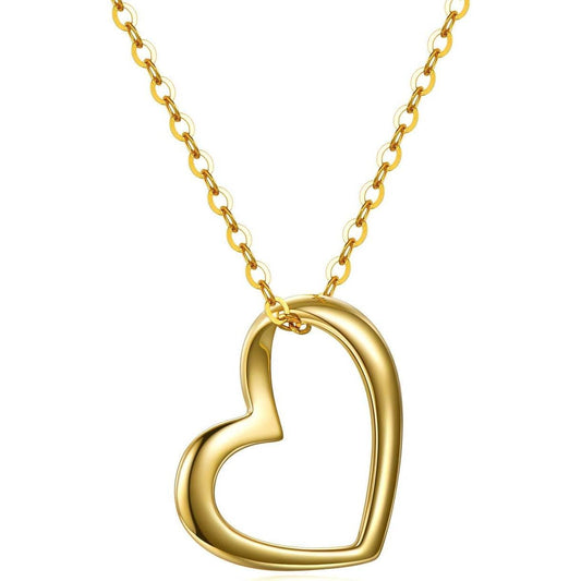 Solid 14k Gold Heart Necklace for Women, Fine Gold Love Jewelry Gifts for Wife/Mother/Girlfriend, Birthday Pesent for Her, 16+2 Inch