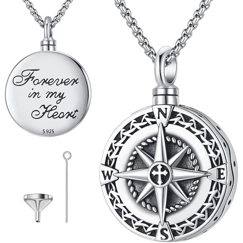 Compass Necklace for Women Men 925 Sterling Silver Pendant Urn Necklaces for Ashes Picture Locket Necklace Anchor Necklace Viking Necklace Crystals CZ Moonstone Abalone Shell Turquoise Compass Jewelry
