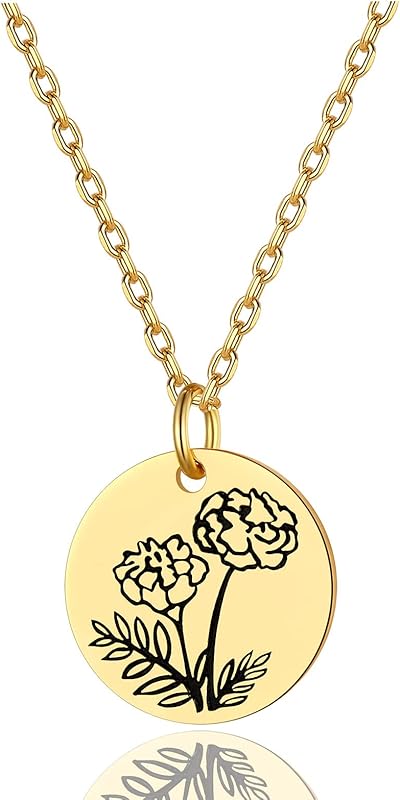 Necklaces for Women with Birthstone Stainless Steel/Gold Plated/Sterling Silver Jan. to Dec. Guardian Month Floral Pendant Custom Engraved Dainty Jewelry + Gift Box