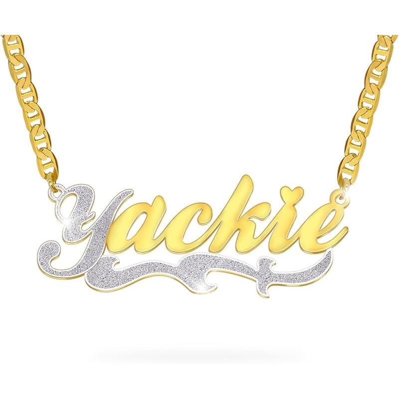 Double Plated Name Necklace Personalized Custom Nameplate Pendant Necklace Personalized Name Jewelry for Women Men Birthday Gifts
