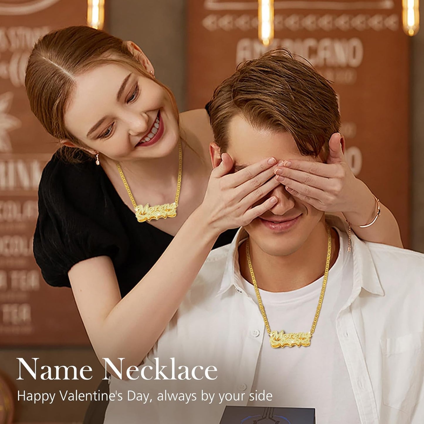 Double Plated Name Necklace Personalized Custom Nameplate Pendant Necklace Personalized Name Jewelry for Women Men Birthday Gifts
