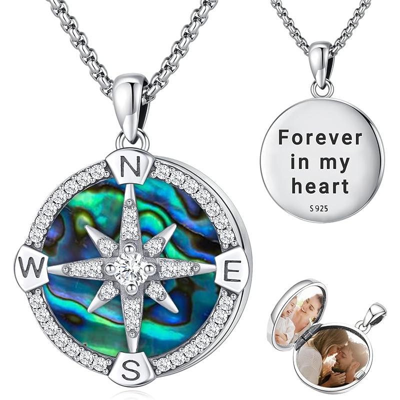 Compass Necklace for Women Men 925 Sterling Silver Pendant Urn Necklaces for Ashes Picture Locket Necklace Anchor Necklace Viking Necklace Crystals CZ Moonstone Abalone Shell Turquoise Compass Jewelry