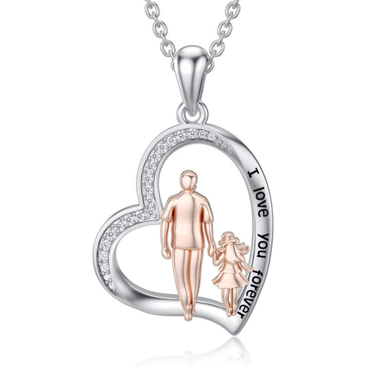 S925 Sterling Silver Daughter Heart Pendant Necklace from Dad Mom I Love You Forever Jewelry