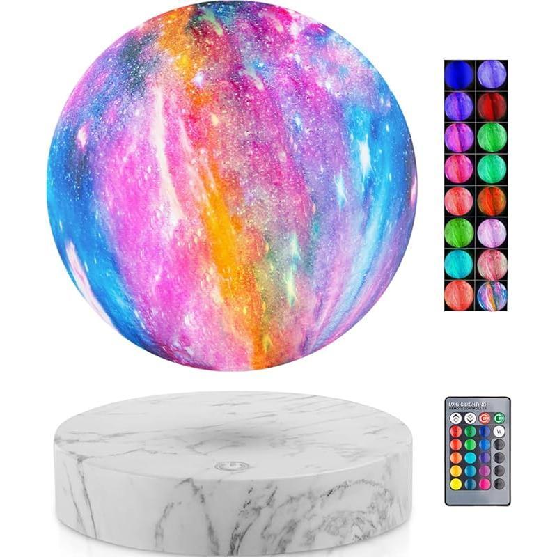 Levitating Moon Lamp,Floating and Spinning in Air Freely with 3D Printing LED Moon Lamp Has 20 Modes for Unique Gifts,Room Decor,Night Light,Office Desk Toys (Wooden Base 16 Colors)