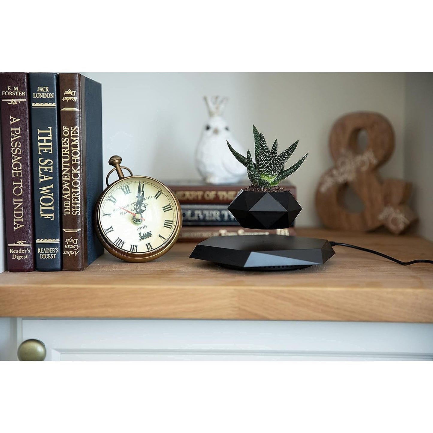 Levitating Plant Pot - Floating Plant Pot for Small Plants. Levitating Decor for Home & Office Magnetic Floating Levitating Display (Black)