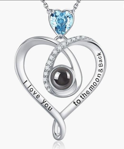 Lobster Clasp & Extender Chain 925 Sterling Silver Heart-shaped Sapphire Pendant Necklace with Diamond-studded Details & Romantic Engraving