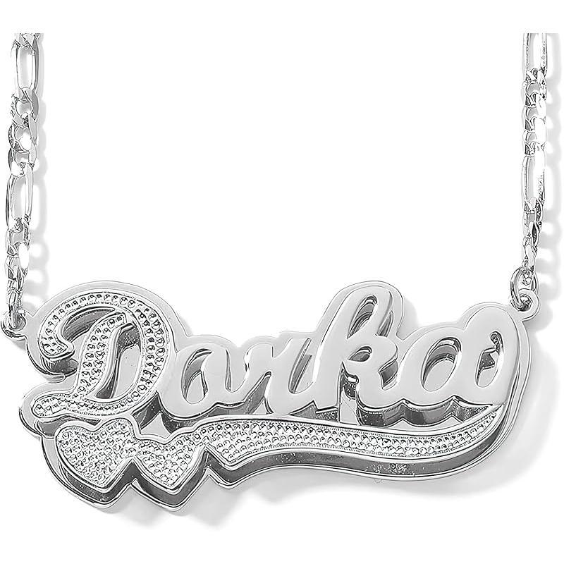 Two Tone Customized Name Necklace Personalized 18K Gold Plate Double Plated Heart Made Letter Nameplate Pendant Necklace Valentine's Jewelry Gifts for Women Men