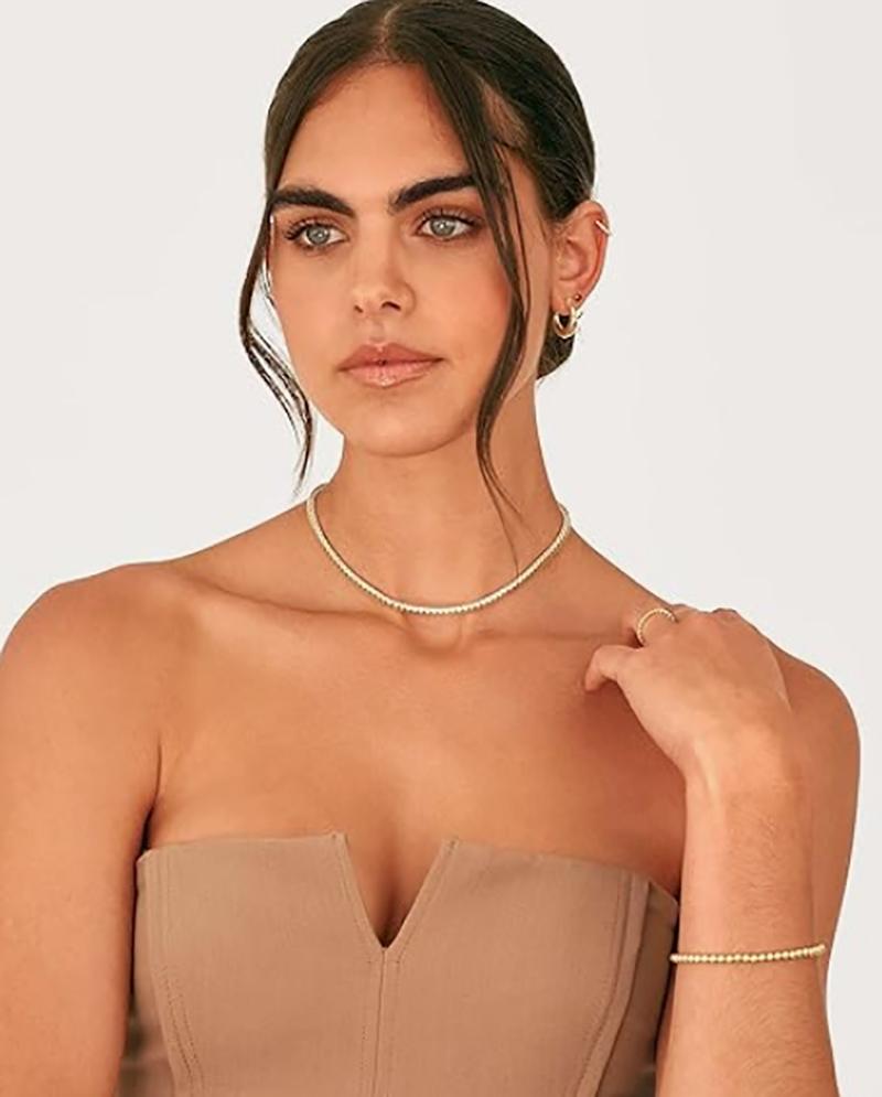 14K Gold Plated 3mm Simulated Diamond Tennis Necklace for Women | Tennis Chain | Chunky Long Gold Necklace for Women| Sizes 15" and 18"