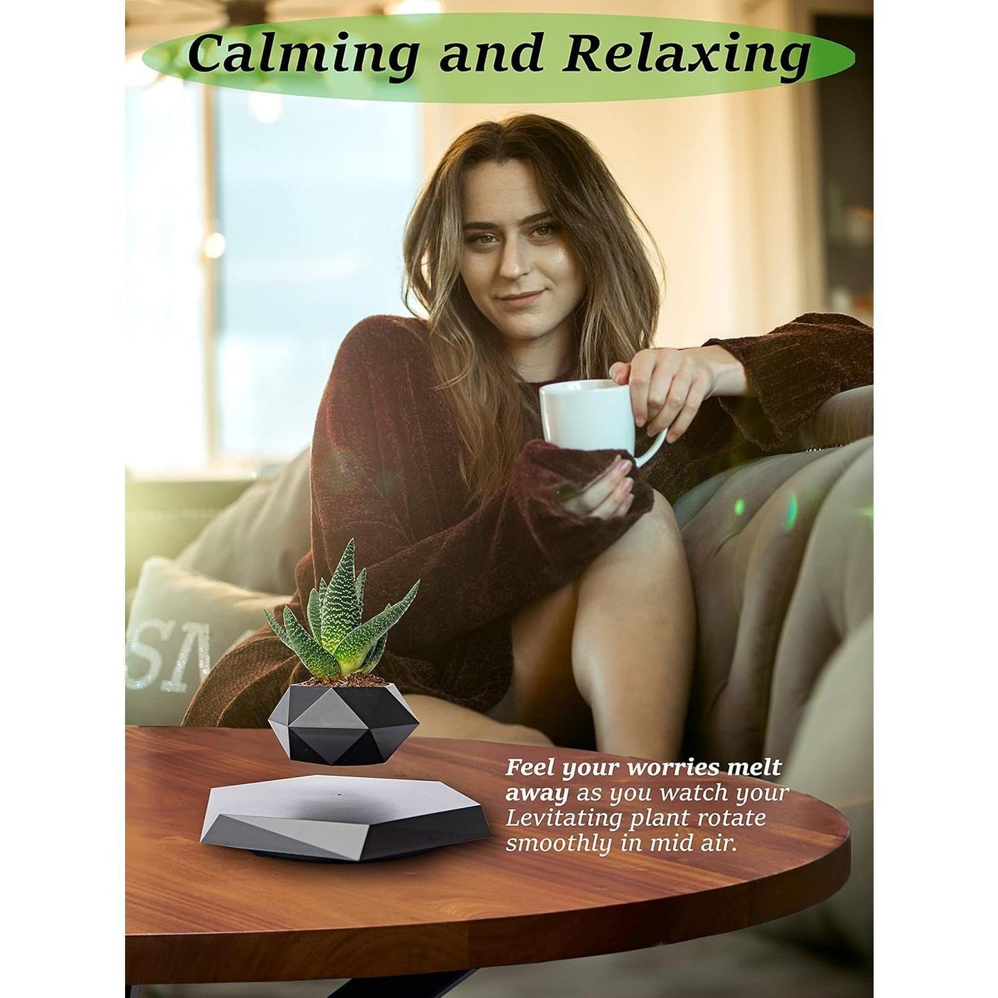Levitating Plant Pot - Floating Plant Pot for Small Plants. Levitating Decor for Home & Office Magnetic Floating Levitating Display (Black)