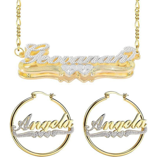 Double-plated brand-name necklace custom heart necklace earrings jewelry set personalized two-color gold and silver custom necklace girl jewelry gift for her.