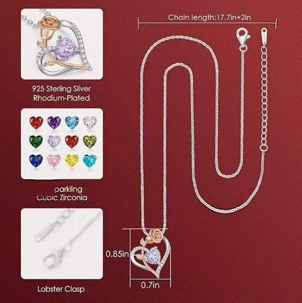 Heart and Rose Pendant Necklace-925 Sterling Silver Jewelry，Adjustable Chain，Give for her in Valentine's Day Gifts ，Mother's Day Presents ，National Day Singapore Jewelry and Birthday Day Gift， Adjustable Chai