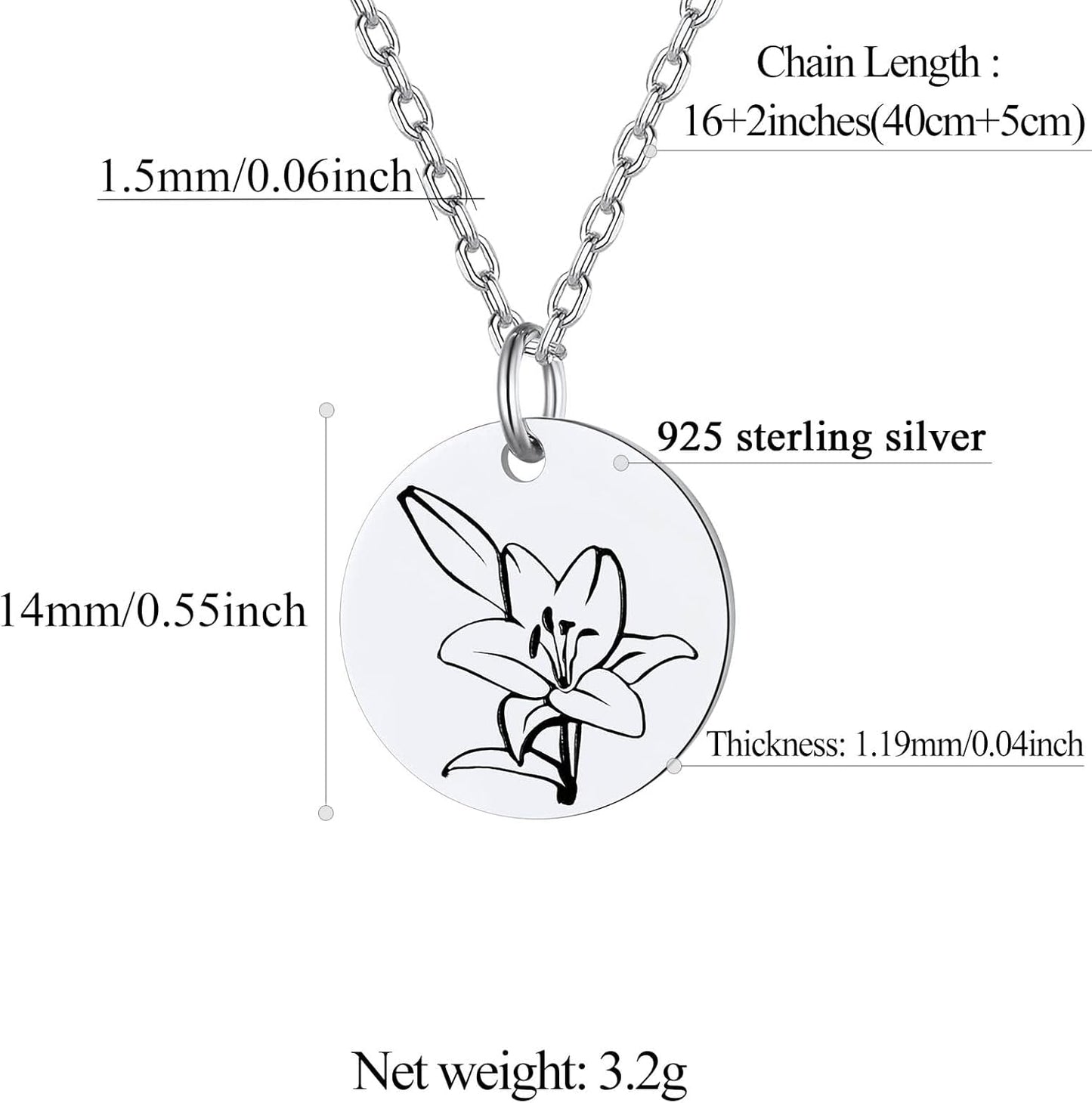 Necklaces for Women with Birthstone Stainless Steel/Gold Plated/Sterling Silver Jan. to Dec. Guardian Month Floral Pendant Custom Engraved Dainty Jewelry + Gift Box