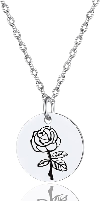 Necklaces for Women with Birthstone Stainless Steel/Gold Plated/Sterling Silver Jan. to Dec. Guardian Month Floral Pendant Custom Engraved Dainty Jewelry + Gift Box
