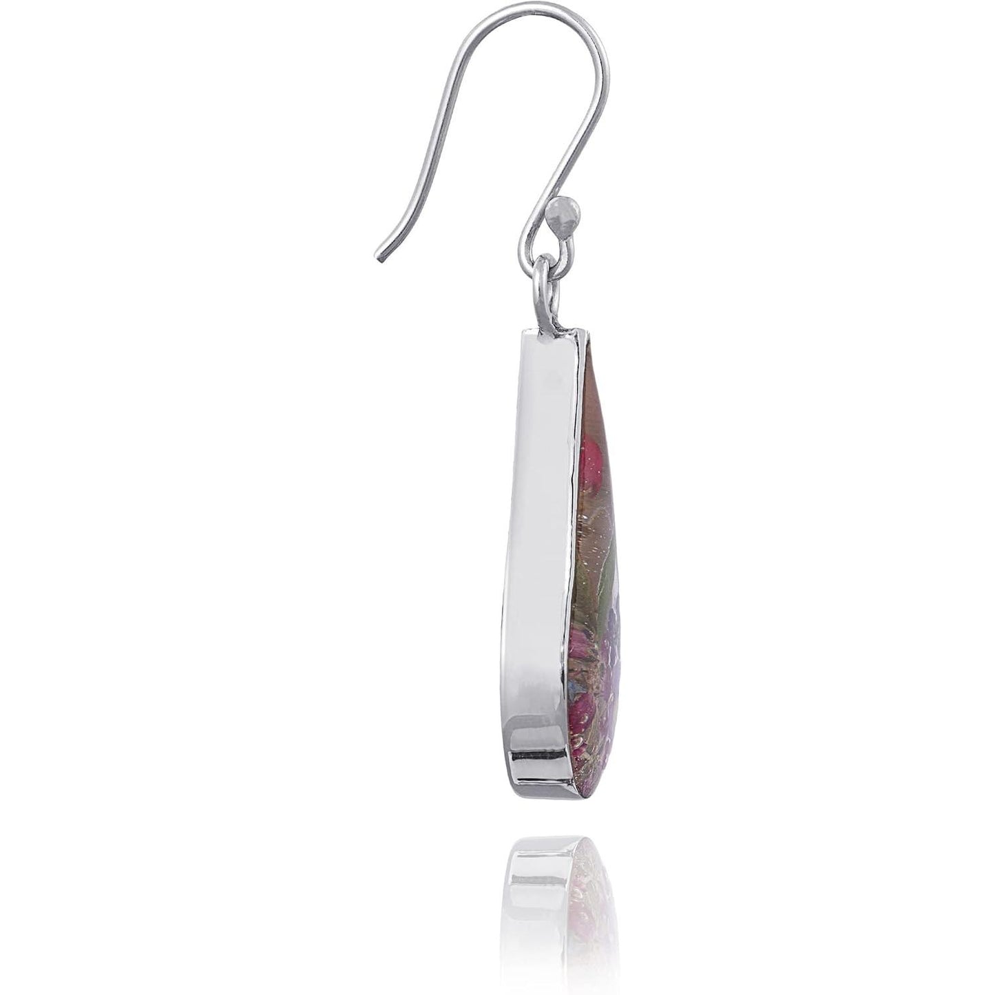 Sterling Silver Pressed Flower Teardrop Earrings