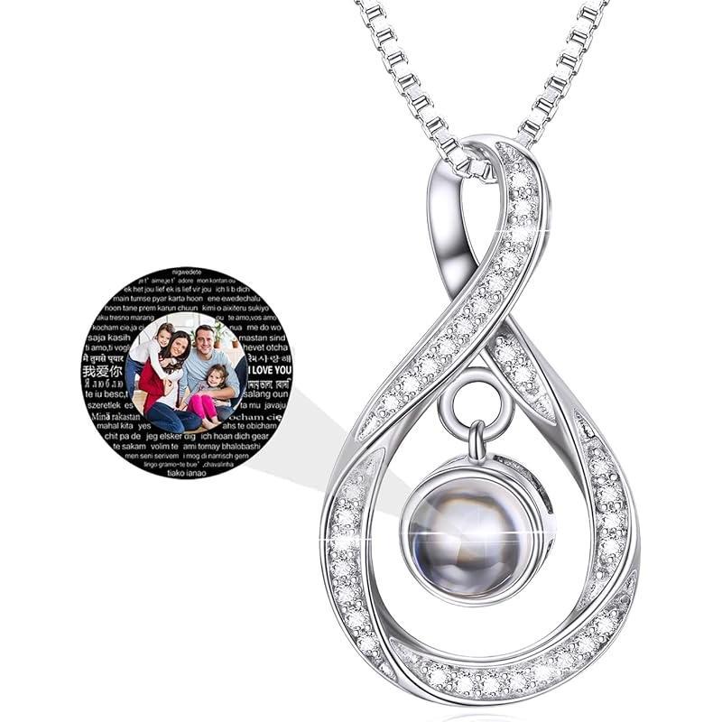 925 Sterling Silver I Love You 100 Languages Necklace I Love You Forever Infinity Heart Mom Sunflower Projection Pendant Necklace for Women Mother's Day Gift