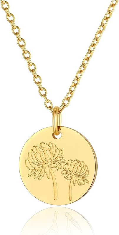Necklaces for Women with Birthstone Stainless Steel/Gold Plated/Sterling Silver Jan. to Dec. Guardian Month Floral Pendant Custom Engraved Dainty Jewelry + Gift Box