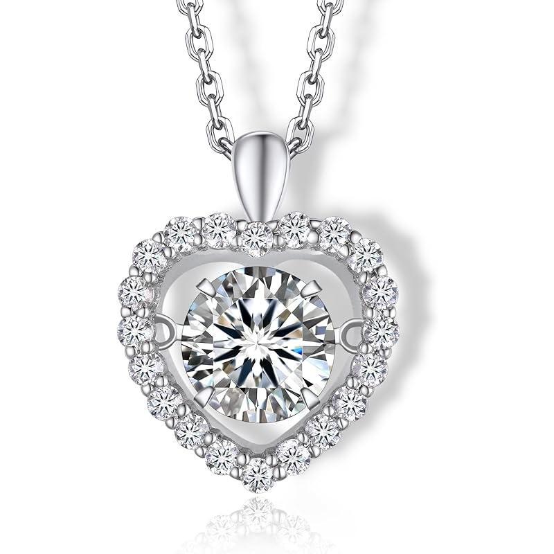 Heart Necklace for Women, Sparkling Gift for Her, 1Carat Moissanite Heart Pendent for Her, 925 Sterling Silver Dance Necklace for Anniversary Christmas Valentines