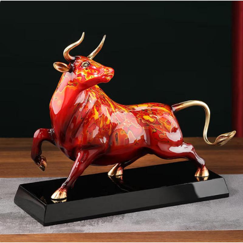 Pioneering Cow Brass Lacquered Cow Ornaments Lacquered Crafts Living Room Office Decoration Opening Gift Brass Animal Sculpture Desktop Decoration Ornaments Handicraft Traditional Craft Collection Zodiac Cow Ornaments Office Creative Accessories