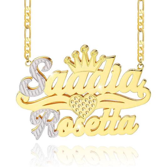 Double Plated Nameplate Name Necklace Custom Heart Necklace Personalized Two Tone Gold and Silver Custom Name Necklace for Women Teen Girls Jewelry Gift