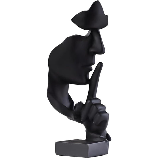 Thinker Statue, Silence is Gold Abstract Art Figurine, Modern Home Resin Sculptures Decorative Objects Piano Desktop Decor for Creative Room Home, Office Study Decor (Large Black)