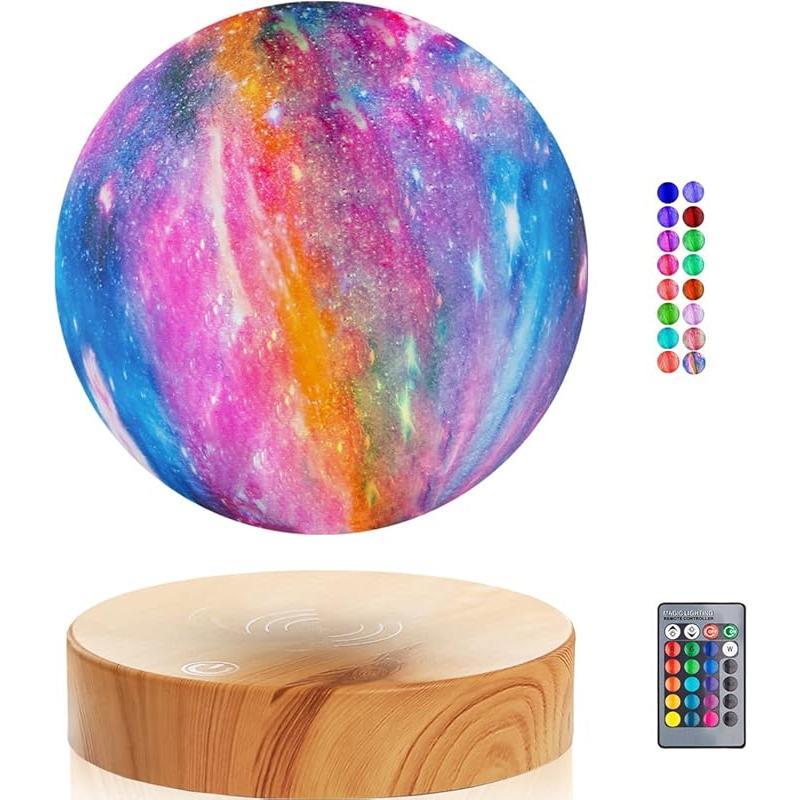 Levitating Moon Lamp,Floating and Spinning in Air Freely with 3D Printing LED Moon Lamp Has 20 Modes for Unique Gifts,Room Decor,Night Light,Office Desk Toys (Wooden Base 16 Colors)