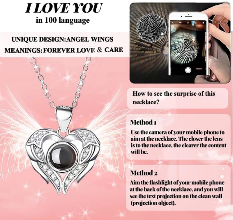 Valentine's Day Forever Rose Set I Love You Necklace 100 Languages, Gift for Wife Girlfriend Mum Lady Her, Plastic, Acrylic