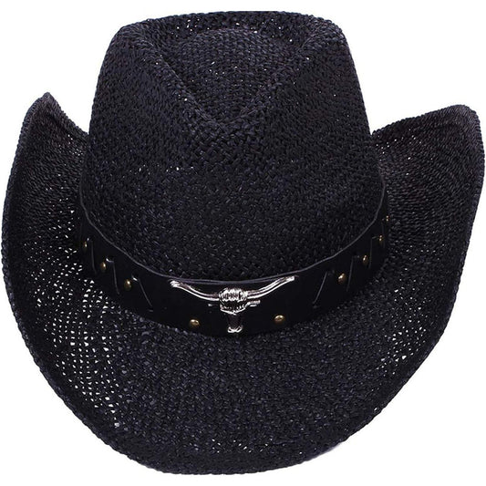 Woven straw cowboy hat, with the same hat band for men and women, with holiday anniversary.