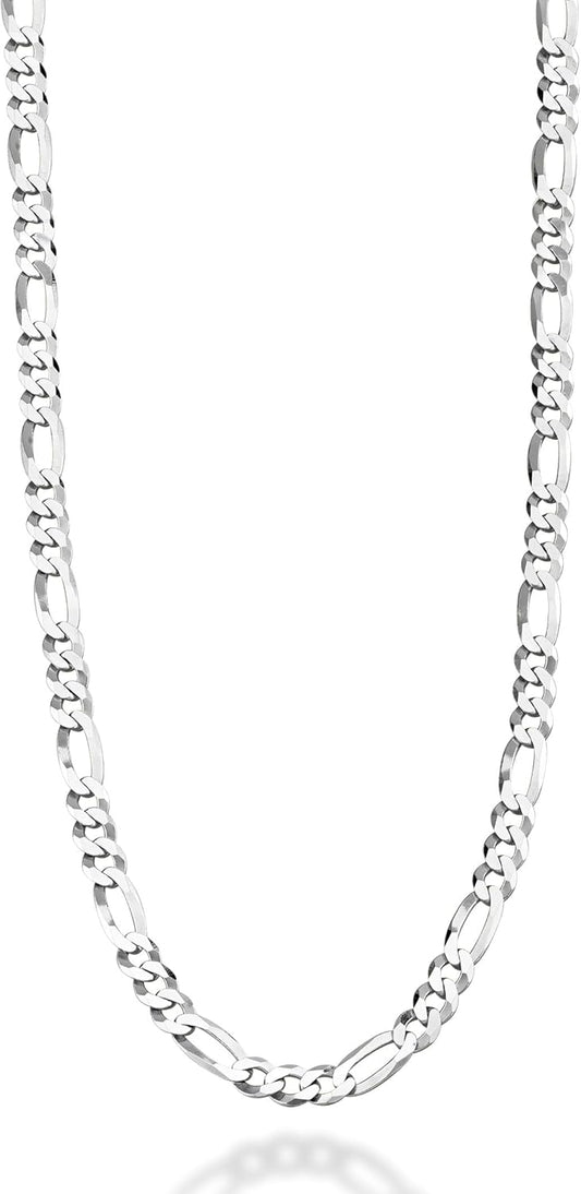 925 sterling silver 5mm diamond cut Figaro chain necklace for women and men.