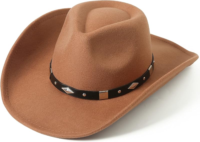 Women Men Classic Felt Wide Brim Western Cowboy Cowgirl Hat with Belt Buckle