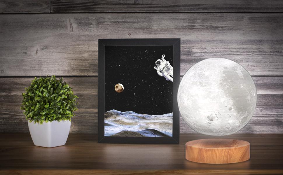 Levitating Moon Lamp,Floating and Spinning in Air Freely with 3D Printing LED Moon Lamp Has 20 Modes for Unique Gifts,Room Decor,Night Light,Office Desk Toys (Wooden Base 16 Colors)