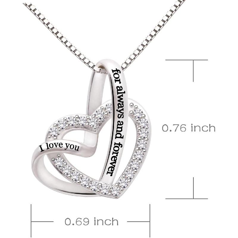 Jewelry Sterling Silver "I love you for always and forever" Love Heart Cubic Zirconia Necklace