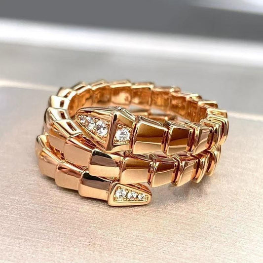 Elegant bamboo with diamonds open ring Snake bone ring personalised versatile bamboo Chinese style greedy snake open ring can be customised