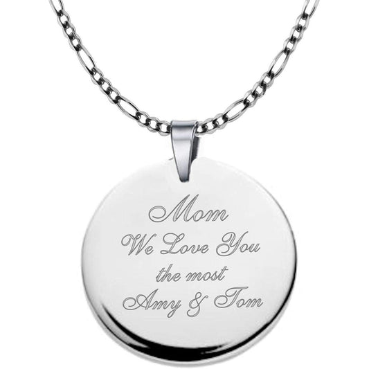 Personalized sterling silver round pendant plate necklace custom carving