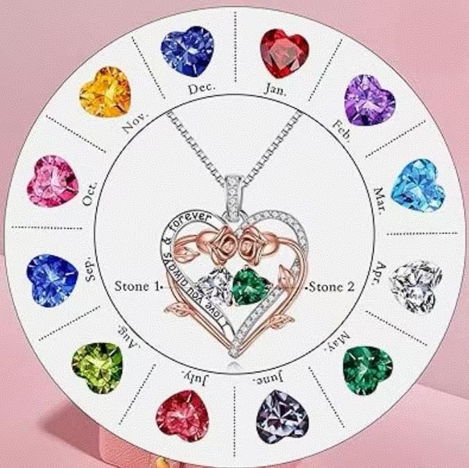 Twin Roses Heart Pendant Necklace – Personalized Two-Stone 925 Silver Jewelry, Elegant & Comfortable Wear, Perfect Romantic Gift for Her